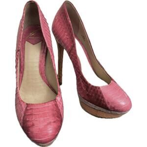 Brian Atwood Pink Snakeskin Platform Pumps Heels - Size US6